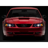 99-04 Ford Mustang Dual LED Halo Projector Headlights- Black Housing (Clear Lens)