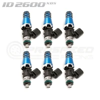 ID2600-XDS Injectors Set of 6. 60mm Length. 11mm Blue Adaptor Top. 14mm Lower O-Ring - Toyota Supra 2JZ-GTE/Nissan 300ZX Z32