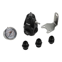 DWR1000 Adjustable fuel pressure regulator + pressure gauge + (2) 8AN feed & (1) 8AN return fittings, anodized black. Universal fitment