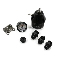 DWR2000 Adjustable fuel pressure regulator + pressure gauge + (2) 10AN feed & (1) 10AN return fittings, anodized black. Universal fitment