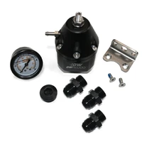 DWR2000 Adjustable fuel pressure regulator + pressure gauge + (2) 10AN feed & (1) 8AN return fittings, anodized black. Universal fitment