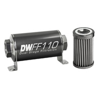 Stainless Steel 40 Micron In-Line Fuel Filter Element w/110mm Housing kit - 8AN