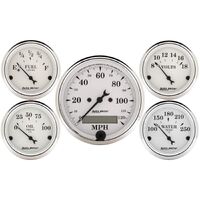 5 Pc. Gauge Kit 3-1/8" & 2-1/16" Electric Speedometer Old Tyme White