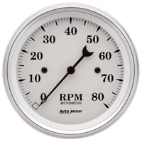3-3/8" In-Dash Tachometer 0-8,000 RPM Old-Tyme White
