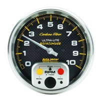 5" In-Dash Tachometer w/Memory 0-10,000 RPM Carbon Fiber