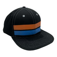 Black Flexible Fitted Hat with Stripes Across on Front and DW Logo on Side