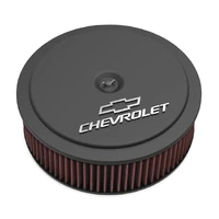 GM Muscle Series Air Cleaner - Satin Black Machined 14" x 4" Air Cleaner Kit w/ Premium Filter - GM "Bowtie" and "Chevrolet" Logo