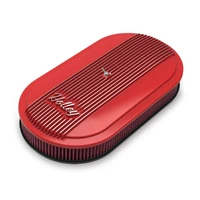 Vintage Series Oval Air Cleaner - Gloss Red Machined 2.5 x 17 x 9 Inch Red Cotton Gauze Filter Element - Single 4-bbl Baseplate