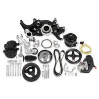 Black Mid-Mount Complete Accessory System LS Engine Drive includes SD7 A/C Compressor, Alternator, P/S Pump, Tensioner, Crank Damper, Belt, & Pulleys