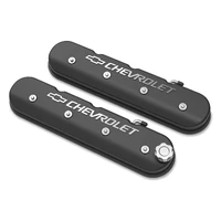 Tall LS Valve Cover with Bowtie/Chevrolet Logo - Satin Black Machined Finish Includes Lengthened Hardware, OE Style Baffle System, and Billet Fill Cap