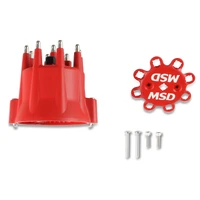 Distributor Cap - V8 - HEI Terminals - Red - Spark Plug Wire Retainer Chevy - Ford - Chrysler Distributors and Original GM Points Distributors