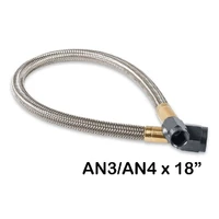 Stainless Steel Braided Hose w/Black Fittings -4AN to -3AN, 18-Inch Length -4AN to -3AN, 18-Inch Length