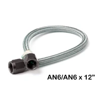 Stainless Steel Braided Hose with Black Fittings -6AN, 1-Foot Length -6AN, 1-Foot Length