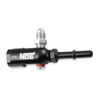 Late Model Billet Fuel Line Adapter - Fits 5/16" Fuel Rail Black Anodized Aluminum - 3 1/8" NPT Ports w/ Adapters & Plug, -4 AN Fuel Port