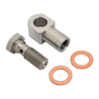 Stainless Steel Banjo, 3/8'' Hole to 3/8"-24 UNF 45 Degree Seat For Bubble Flare, Suits 3/16''Brake Line, Stainless Bolt, Copper Washers, Kit