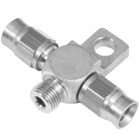 Stainless Steel Brake Adaptor Tee Block 1/8in NPT To 2 x AN3 Hose w/Mount Tab
