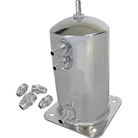 Fuel Surge Tank Aluminium 195mm x 108mm Round 1.5L Barb & AN Fitting Kit Show Polished