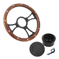 Billet Slot Steering Wheel 14'' Wood Rim Black Spoke Universal Fit Steering Wheel Adaptor Horn Button 2 " Dish Kit
