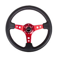 Reinforced Steering Wheel - 350mm Deep, Black Leather with Red Spokes