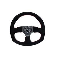 Reinforced Steering Wheel Flat Bottom Suede w/Red Stitch