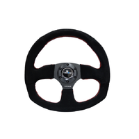 Reinforced Steering Wheel Flat Bottom Suede w/Red Stitch