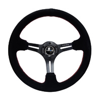 Reinforced Steering Wheel 350mm Suede 3in Deep Slotted Black w/Red Stitch