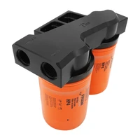 RTS Remote Oil Filter Head With FRAM HP4 Filters 13/16''-16 Thread Dual Filters AN12 ORB Ports Billet Aluminium Black