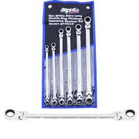 Flex Head Double Gear Drive Ring Spanner Set - Extra Long - Metric 6pc
