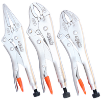 Locking Plier Set - Long Nose and Curved Jaw - High Leverage - 3pc