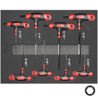 T-Handle Ball Drive Hex Key Set in EVA Foam - SAE - Colour Coded - 8pc
