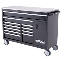 Sumo Series Roller Cabinet with Power Tool Cupboard and Built-in Power Board - 12 Drawer - Black/Crome