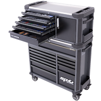 Tech Series Tool Kit Combo with Power Tool Cupboard and Built-in Power Board - 351pc - Metric/SAE - Diamond Black - Plus Extra EVA Foam Trays