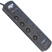 Surge Protected Power Board - 4 Outlets & 4 USB Ports