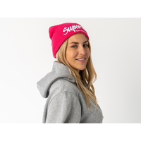 Pink Beanie with White Outline Logo Each
