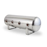 2.5 Gal Alum Air Tank - (4) 1/4in Face Ports & 1/4in Drain Port - 20in L X 6in D - Polished