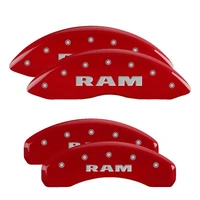 Set Of 4 Caliper Covers Engraved Front And Rear Ram Red Finish Silver Characters 2011-2024 RAM 1500 Caliper Covers