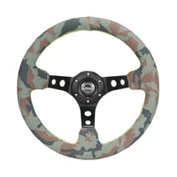 NRG Reinforced Steering Wheel (350mm / 3in. Deep) Camo Suede Mark w/ Neon Grn stitching & Blk Spoke