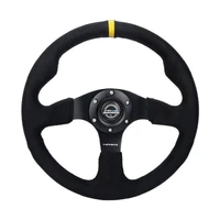 NRG Reinforced Steering Wheel (350mm/ 3in. Deep) Alcantara w/ Yellow Center w/ Black Stitch