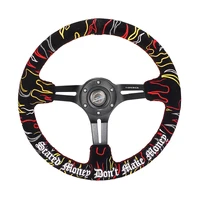 NRG Reinforced Steering Wheel (3in. Deep) Ryan Litteral Sig Red Alcan, Red Stich, Flame Embroidery