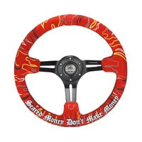 NRG Reinforced Steering Wheel (3in. Deep) Ryan Litteral Sig Blk Alcan, Red Stich, Flame Embroidery