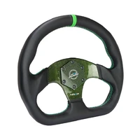 NRG Carbon Fiber Flat Bottom Steering Wheel (320mm) Green CF Center w/Green Stitch/Center Mark