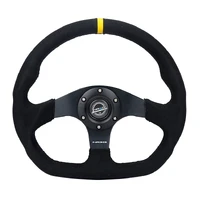 NRG Reinforced Steering Wheel (320mm) Sport Alcantara Flat Bottom w/ Yellow Center Mark