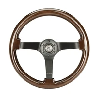 NRG Reinforced Steering Wheel (350mm) Dark Wood Grain - 3in Deep - Black 3-Spoke Center