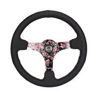 NRG Reinforced Steering Wheel (350mm/3in.) Hydro Dipped Sakura Floral w/ Pink Suede Black Stitch