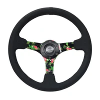 NRG Reinforced Steering Wheel (350mm / 3in. Deep) Black Suede w/ 5mm Floral 3-Spoke Center