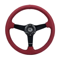 NRG Sport Wheel (350mm) 3 Solid Spokes - 1.5in Deep - Burgundy - Micro Suede - Black Stitching