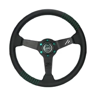 NRG Steering Wheel 1.5in Dish 350mm - Emerald Perforated Leather - Silver Stitching Reinforced Spoke