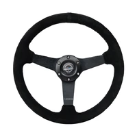 NRG Sport Wheel (350mm) 3 Solid Spokes - 1.5in Deep - Matte Black - Minty Fresh Miata Logo Etched