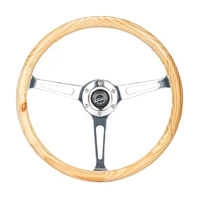 NRG Reinforced Steering Wheel (380mm) Light Wood Grain w/3-Spoke Center Shinny Chrome