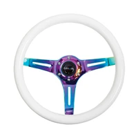NRG Classic Wood Grain Steering Wheel (350mm) Glow-N-The-Dark Green Grip w/Neochrome 3-Spoke Center